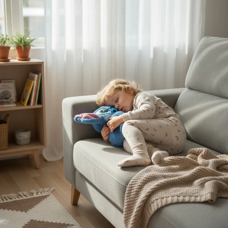 Peluche que respira Stitch con canción de cuna relajante